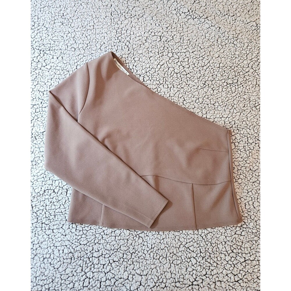 Abercrombie & Fitch Womens XL Brown One Shoulder Long Sleeve Crop Top Seamed